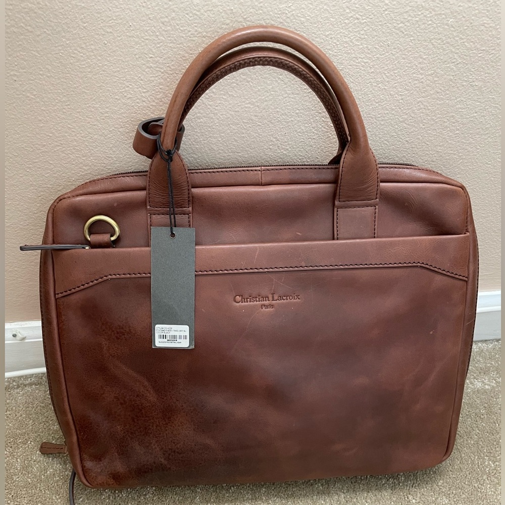 Christian Lacroix Brown Leather Briefcase - NWT never used!